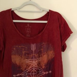 Red shirt with graphic design